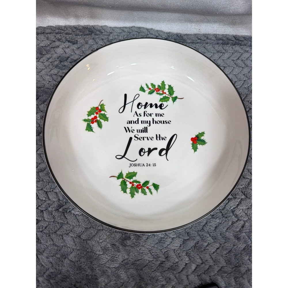 Global Design Connections Joshua 24:15 Religious Holly Berry Ceramic Bowl 8.5"